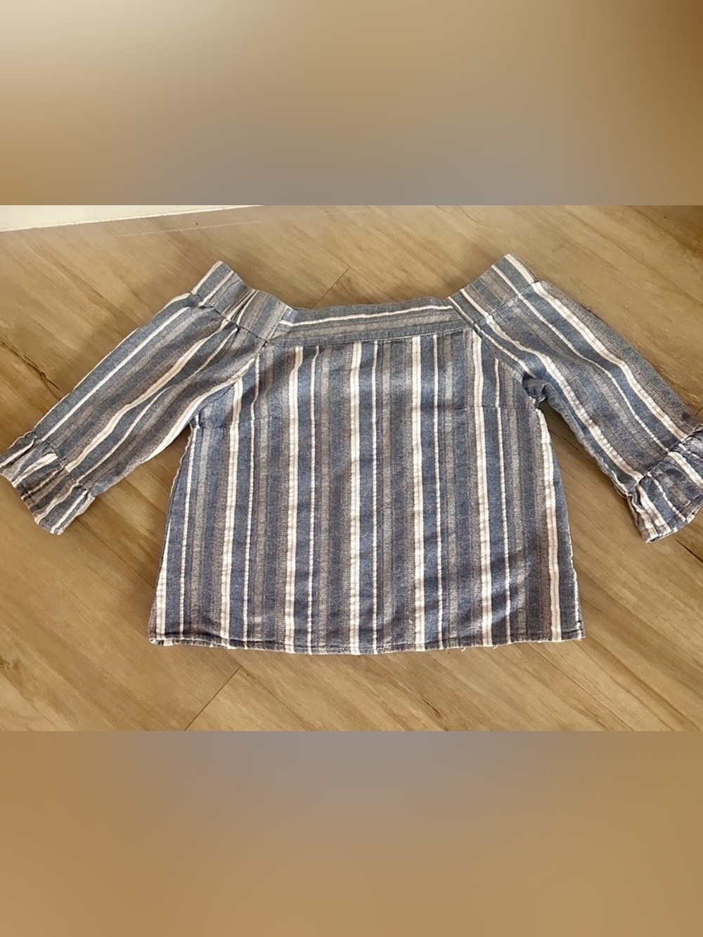 Vestique Boutique Blue and White Striped Off-the-Shoulder Peasant Top